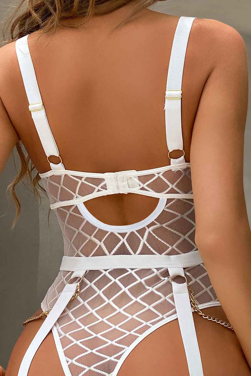 Diamond Mesh Bodysuit with Garters