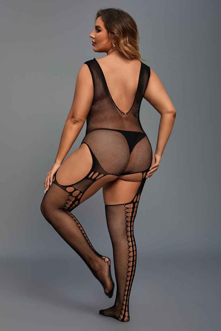Plus Size Seamless Pothole Bodystocking