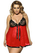 Plus Size Red and Black Mesh Babydoll