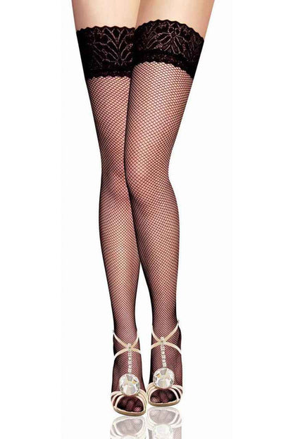 Fishnet Thigh Highs with Thick Lace Band