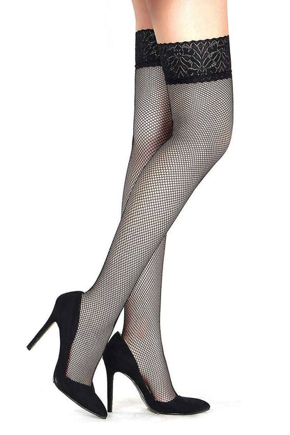 Fishnet Thigh Highs with Thick Lace Band