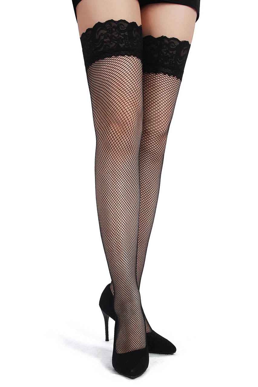 Plus Size Basic Net Stockings with Lace