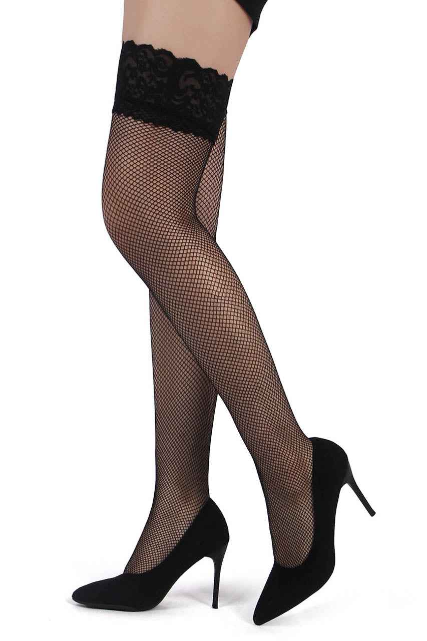 Plus Size Basic Net Stockings with Lace