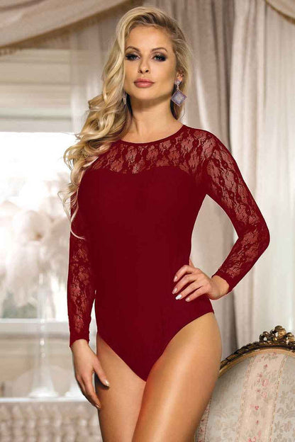 Stretch Long Sleeve Lace Bodysuit