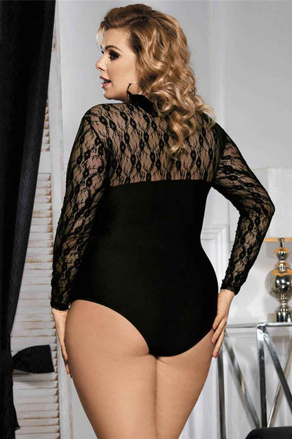 Plus Size Stretch Long Sleeve Lace Bodysuit