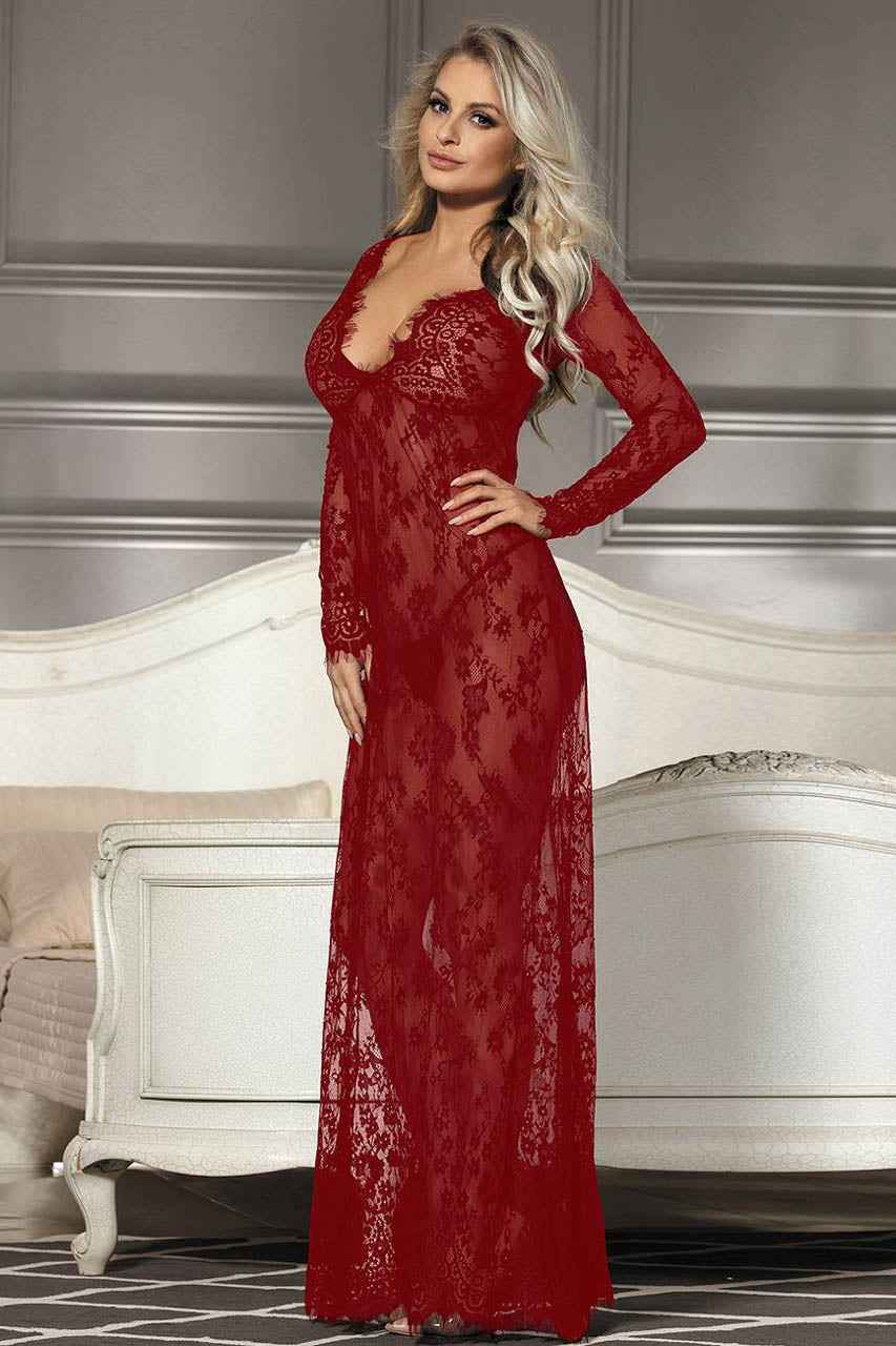 Long Lace V Neck Gown