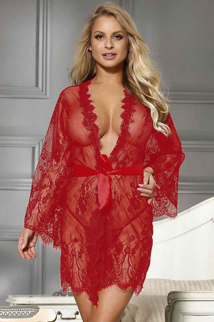 Short Eyelash Lace Robe