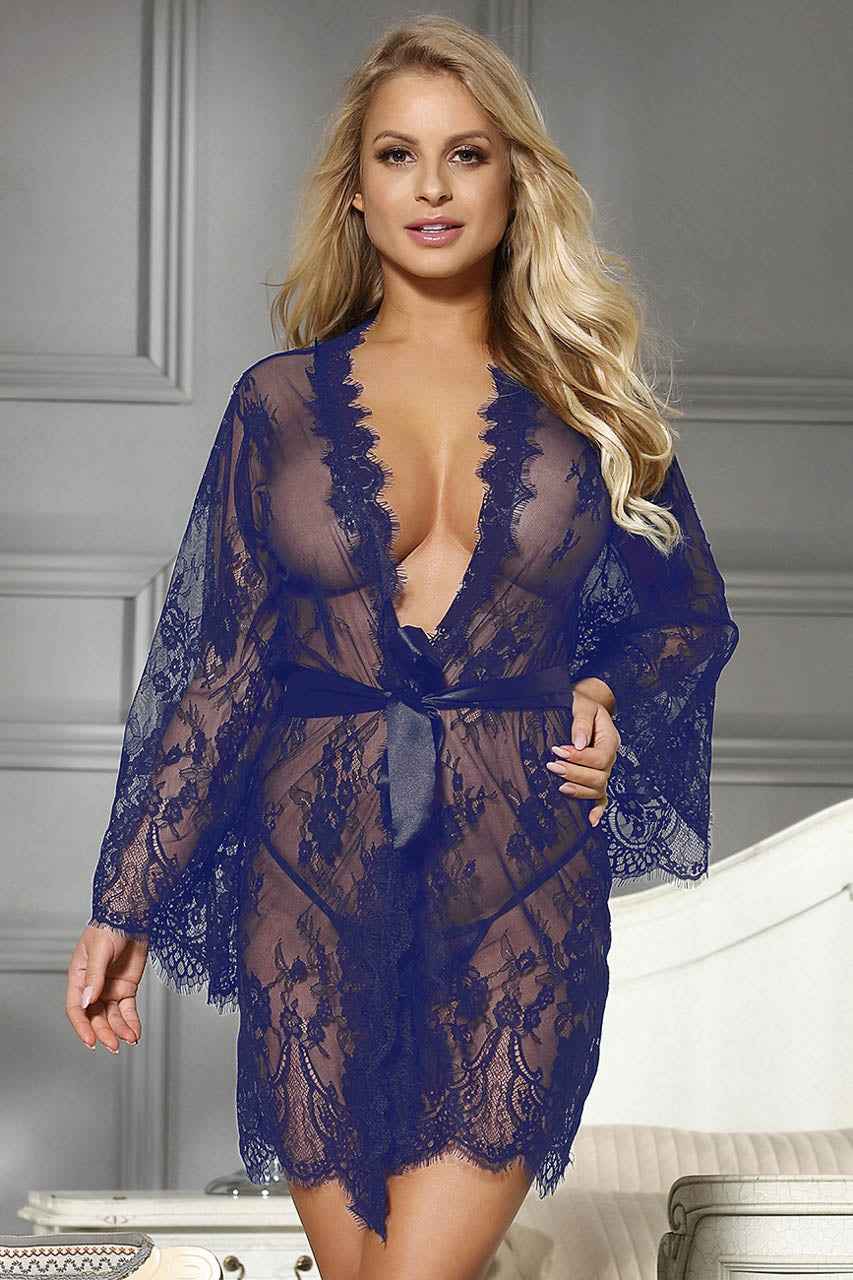 Short Eyelash Lace Robe