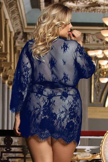 Plus Size Short Eyelash Lace Robe