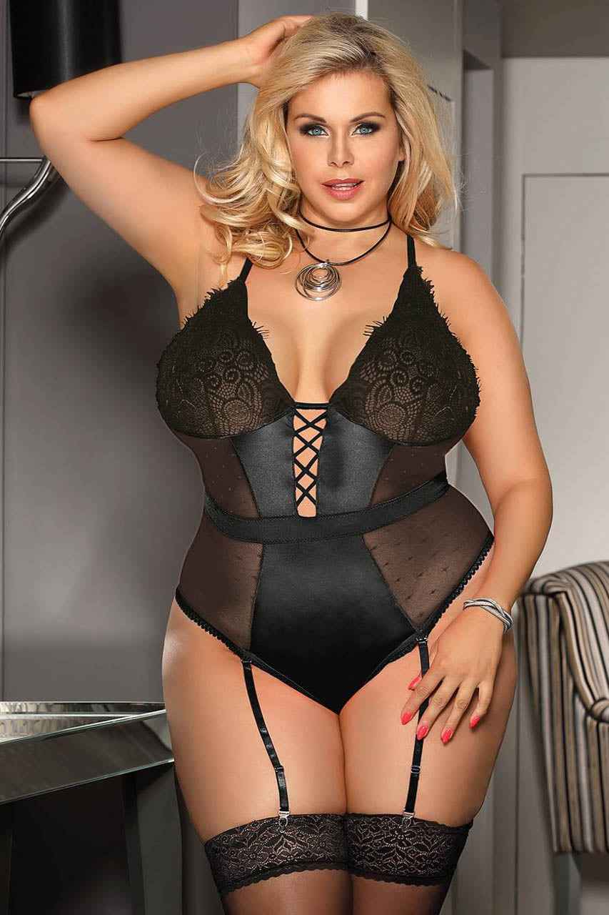 Plus Size Deluxe Satin and Lace Teddy