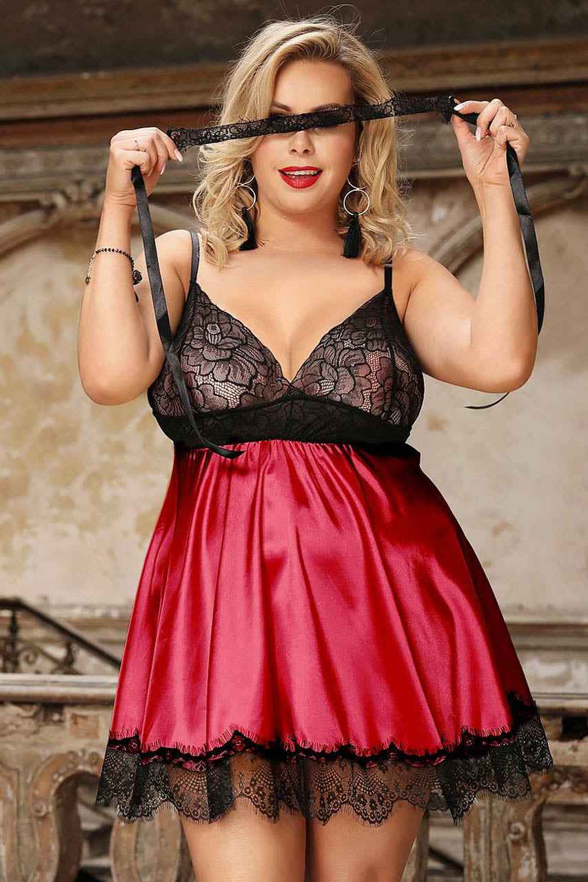 Plus Size Satin and Lace Babydoll