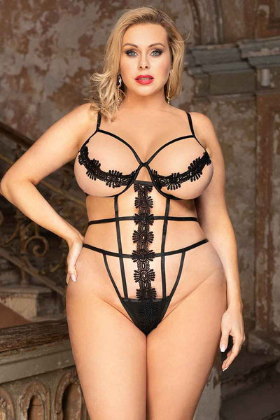 Plus Size Delicate Floral Strappy Teddy