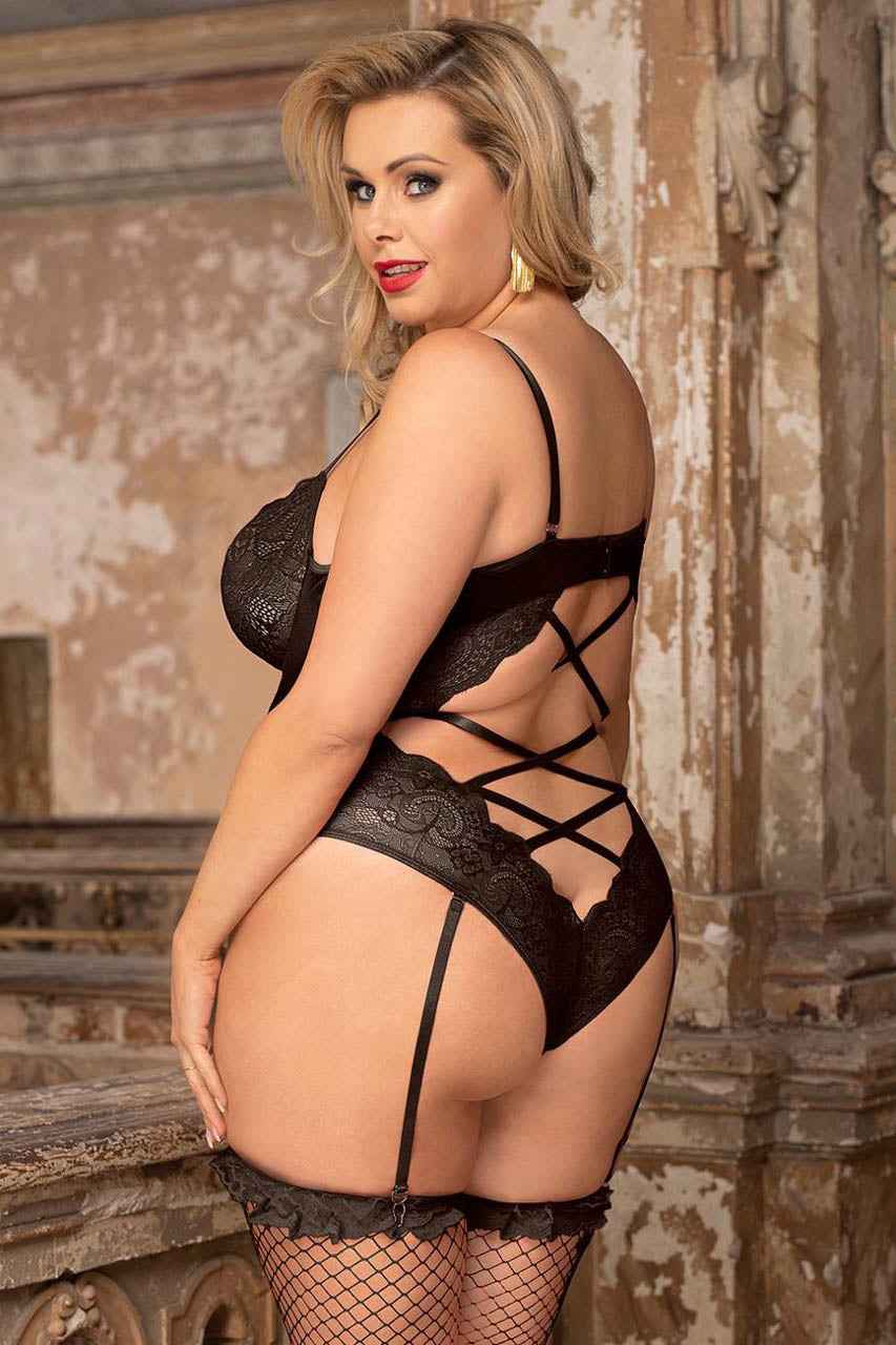 Plus Size Velvet and Lace Underwire Teddy