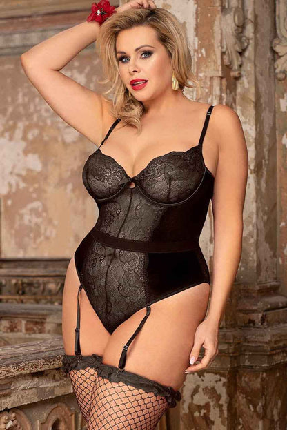 Plus Size Velvet and Lace Underwire Teddy