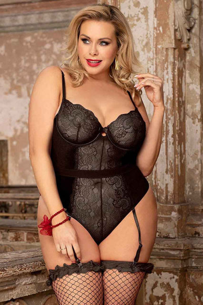 Plus Size Velvet and Lace Underwire Teddy