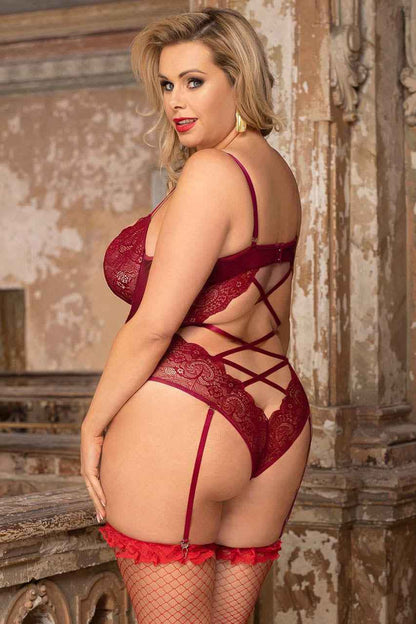 Plus Size Velvet and Lace Underwire Teddy