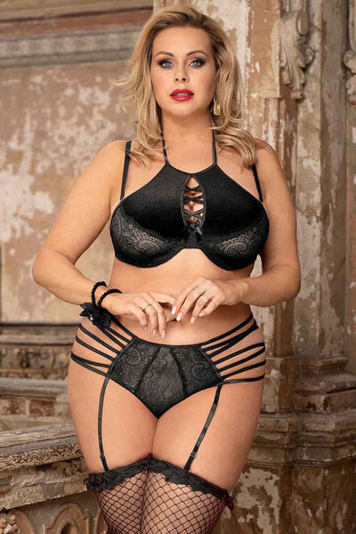 Plus Size Velvet and Lace Bra Set