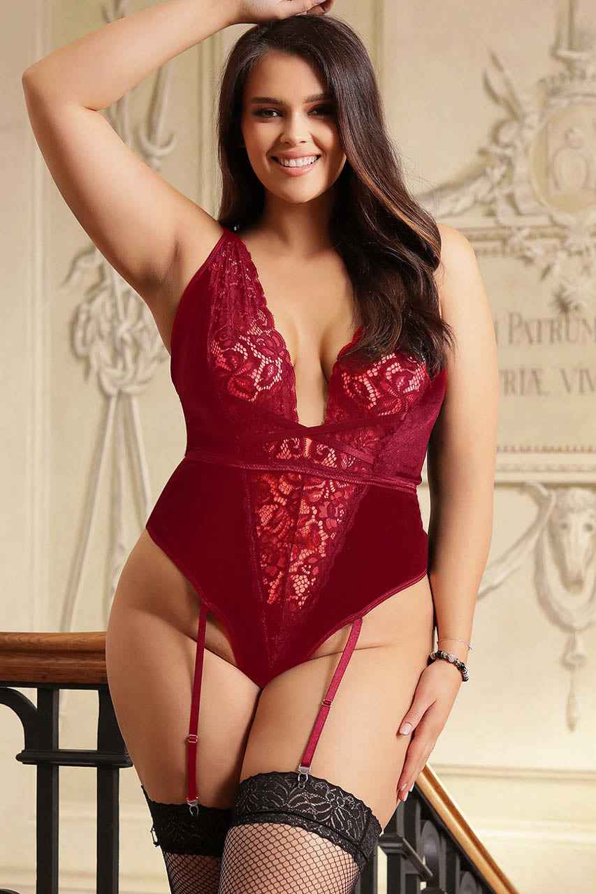 Plus Size Velvet V-Cut Teddy