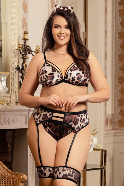 Plus Size Fierce Leopard Mesh Bra Set