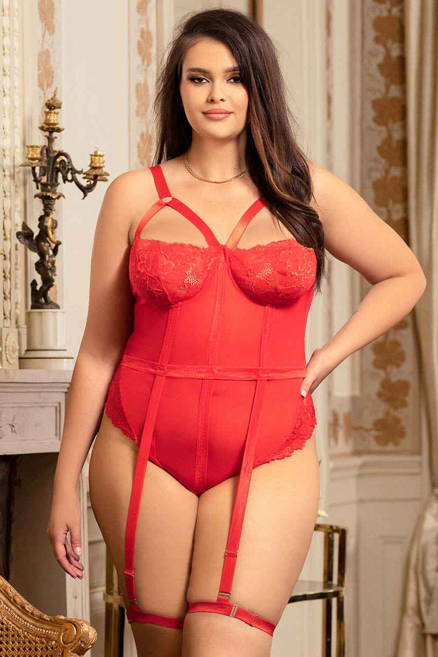 Plus Size Slim Mesh and Lace Teddy