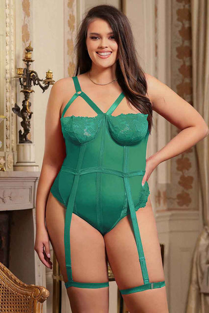 Plus Size Slim Mesh and Lace Teddy