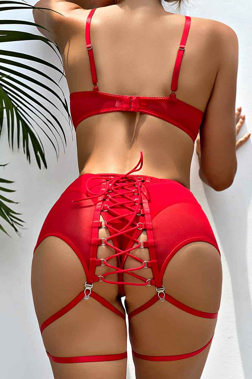 Mesh Cage Bra and garter belt Set