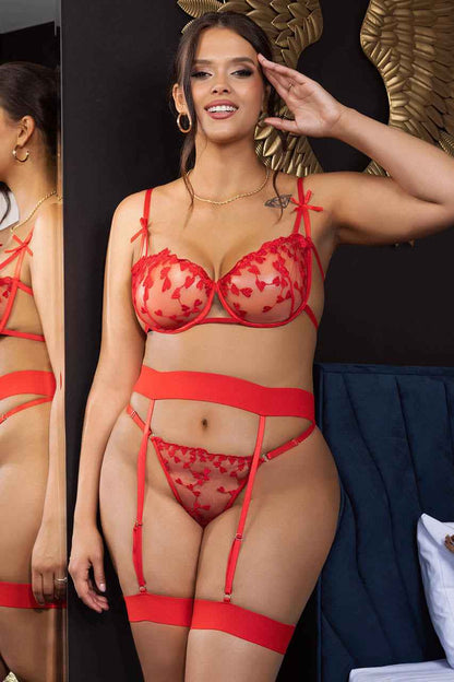 Plus Size Heart Mesh Bra Set
