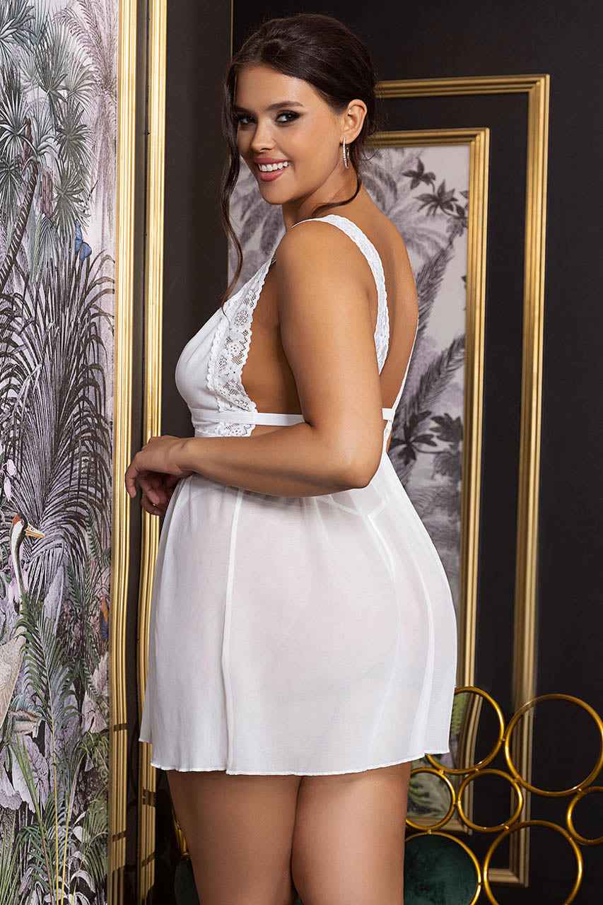 Plus Size Deep V Mesh Babydoll