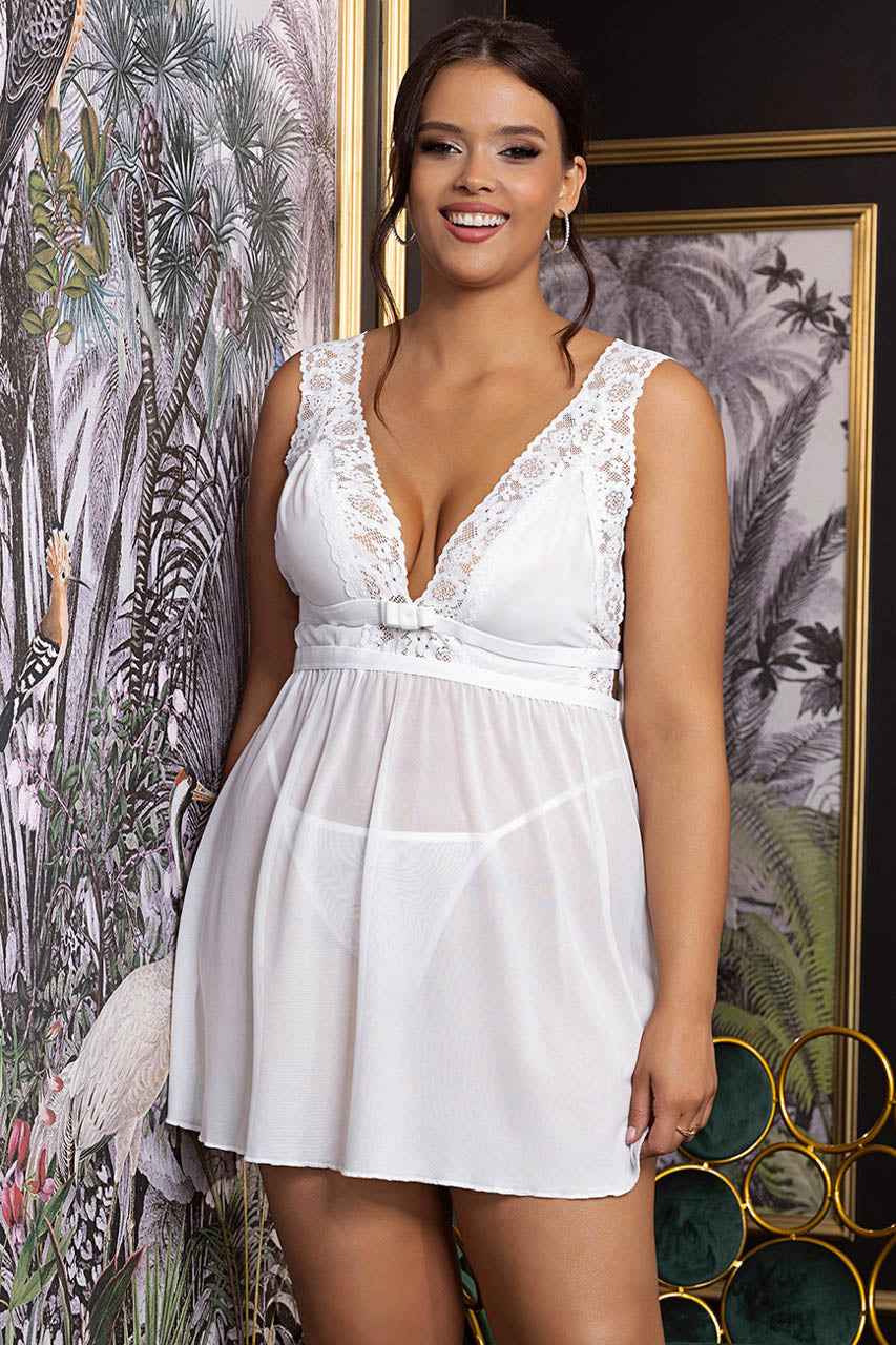 Plus Size Deep V Mesh Babydoll