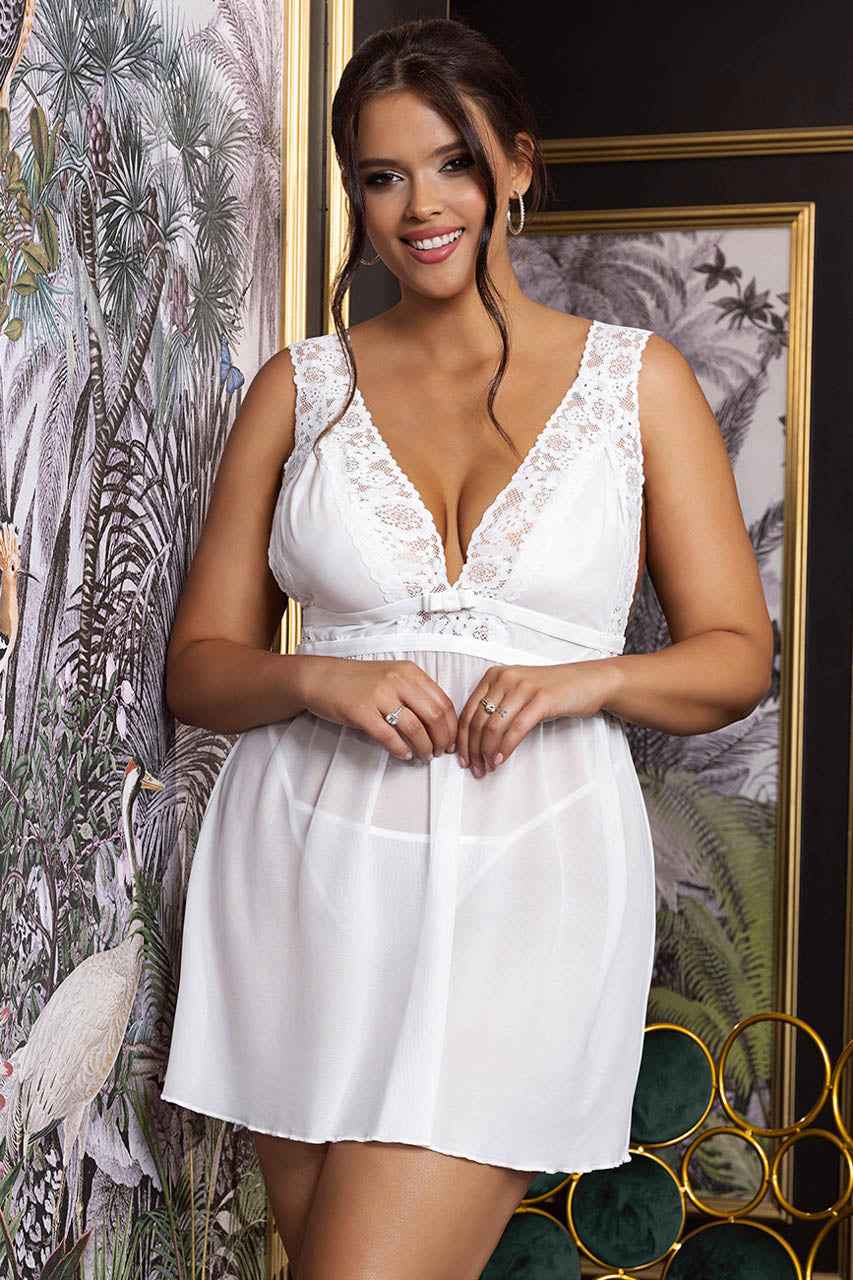 Plus Size Deep V Mesh Babydoll