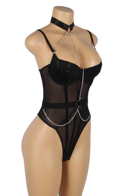 Black Harness Teddy with Chains