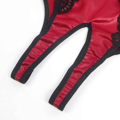 Burgundy Faux Leather Teddy Lingerie