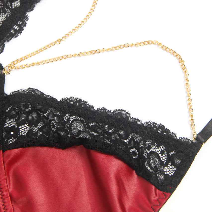 Burgundy Faux Leather Teddy Lingerie