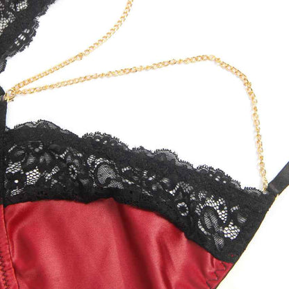 Burgundy Faux Leather Teddy Lingerie