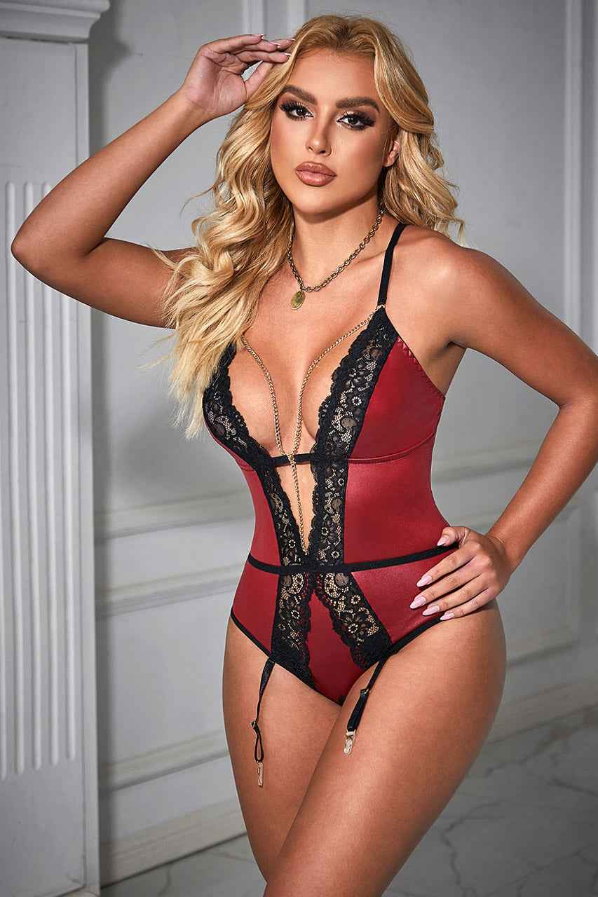 Plus Size Burgundy Faux Leather Teddy Lingerie