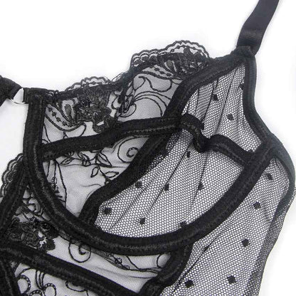 Embroidered Lace Hollow Cut Teddy Lingerie