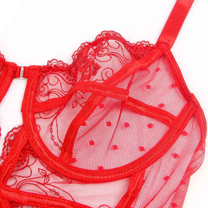 Embroidered Lace Hollow Cut Teddy Lingerie