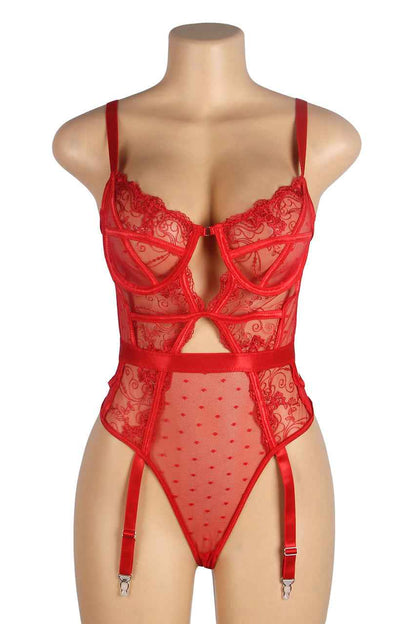 Embroidered Lace Cut Lingerie Teddy