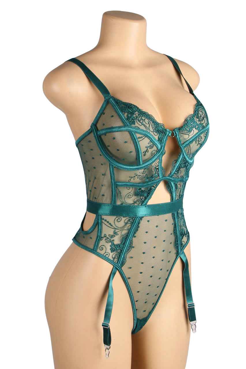 Embroidered Lace Hollow Cut Teddy Lingerie