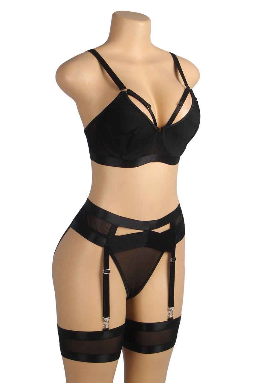 Bondage Bra and Garterbelt Set