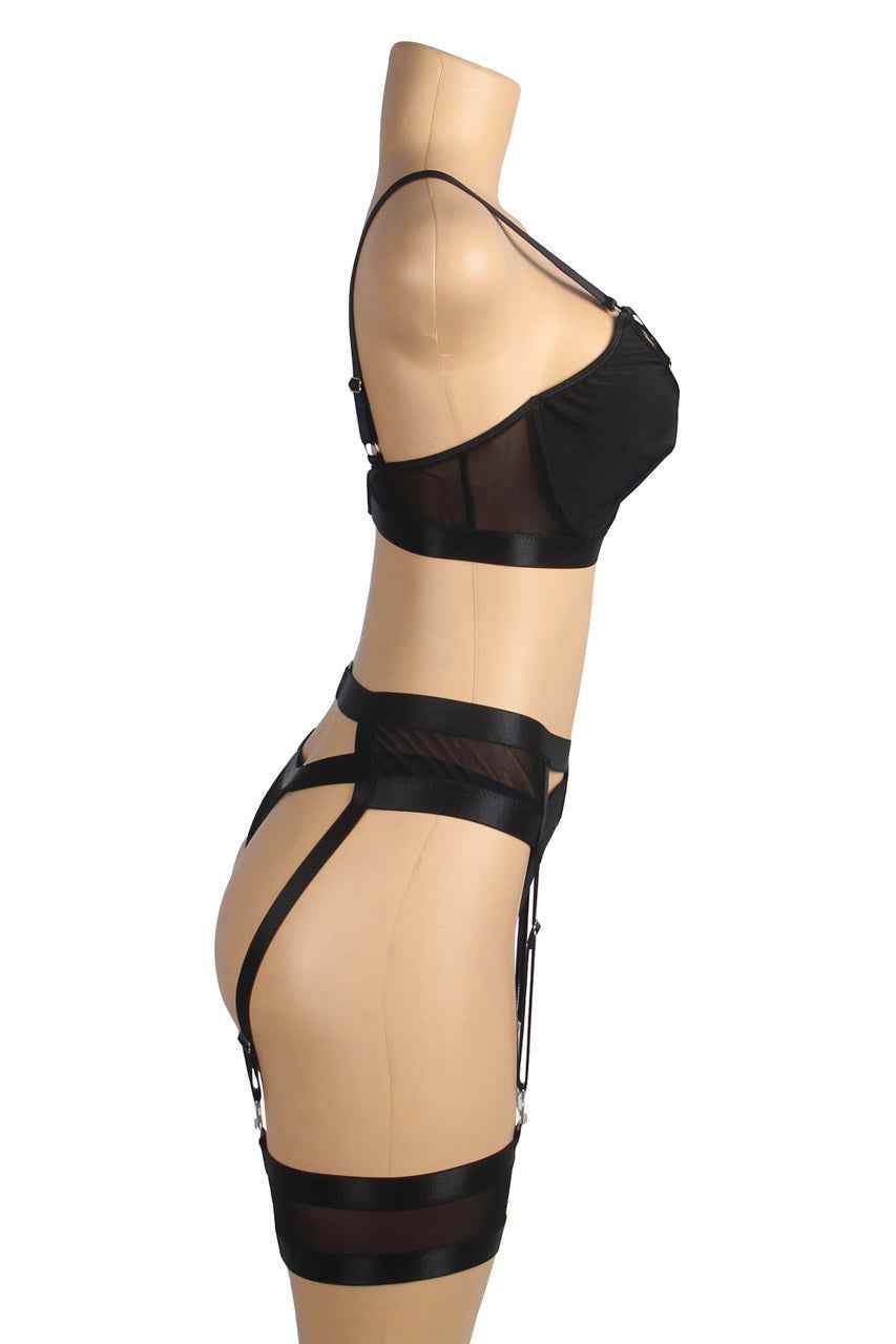 Bondage Bra and Garterbelt Set