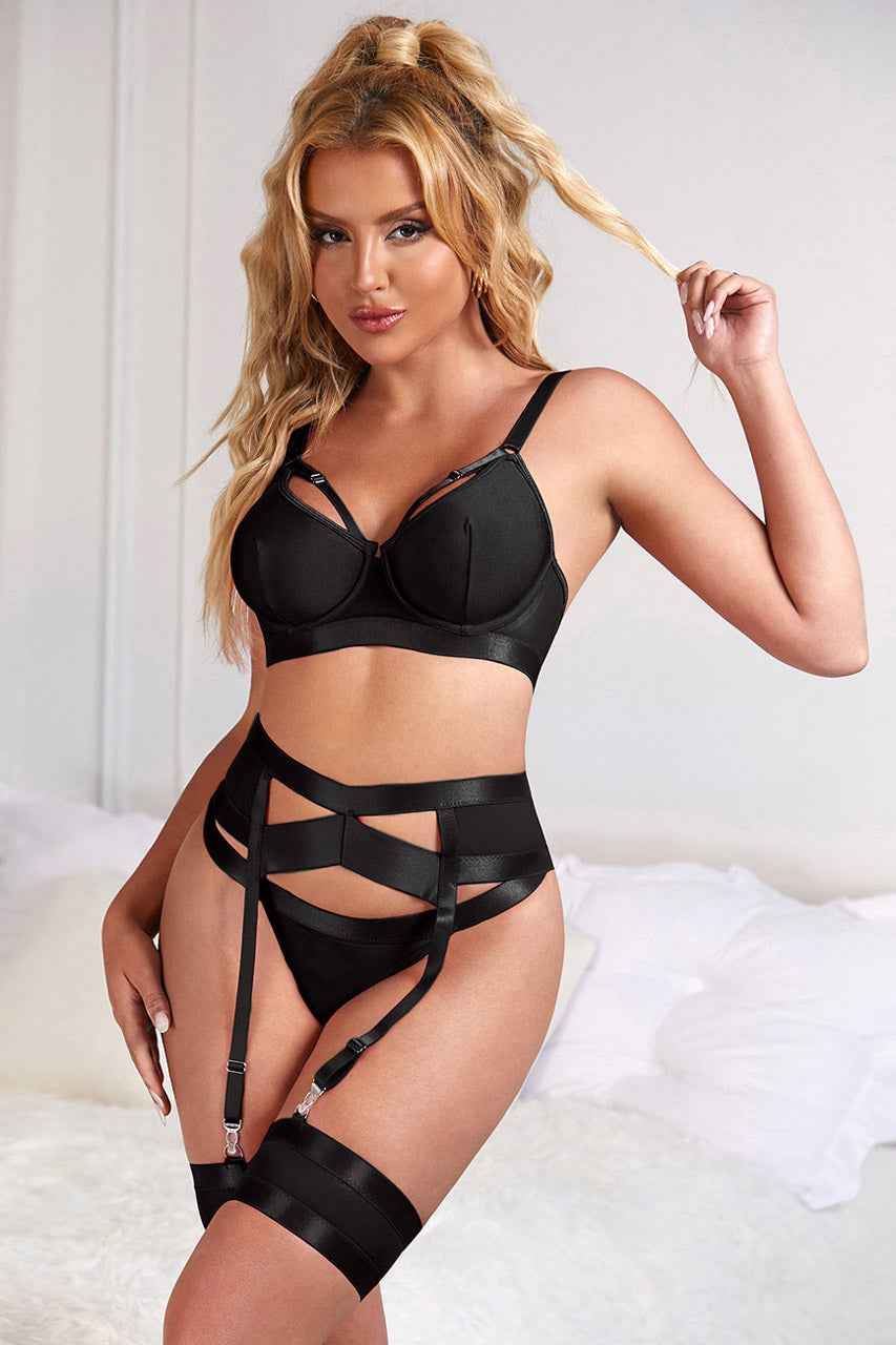 Plus Size Bondage Bra and Garterbelt Set