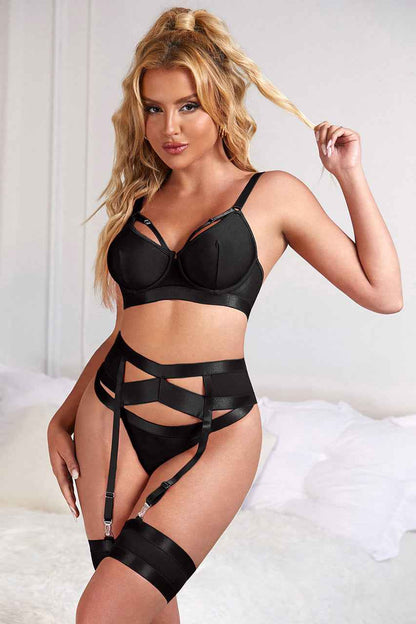 Plus Size Bondage Bra and Garterbelt Set