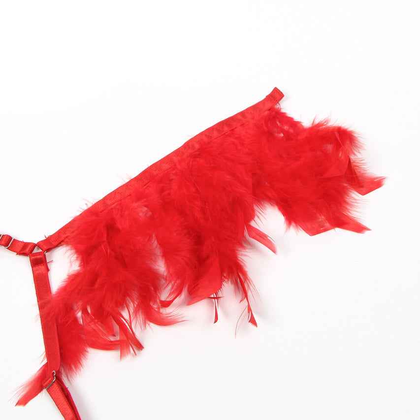 Feather Lace Chain Lingerie Bra Set