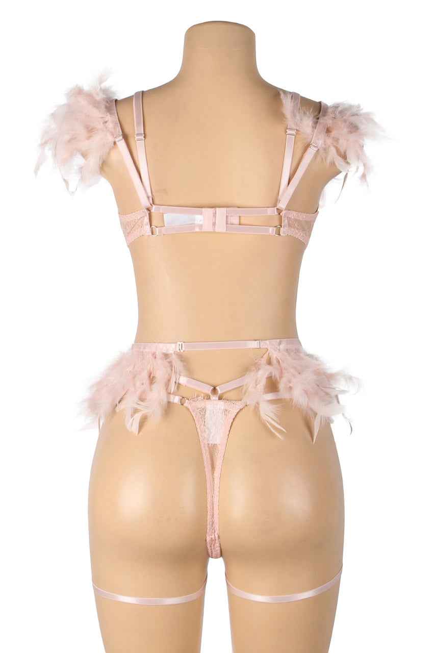 Feather Lace Chain Lingerie Bra Set
