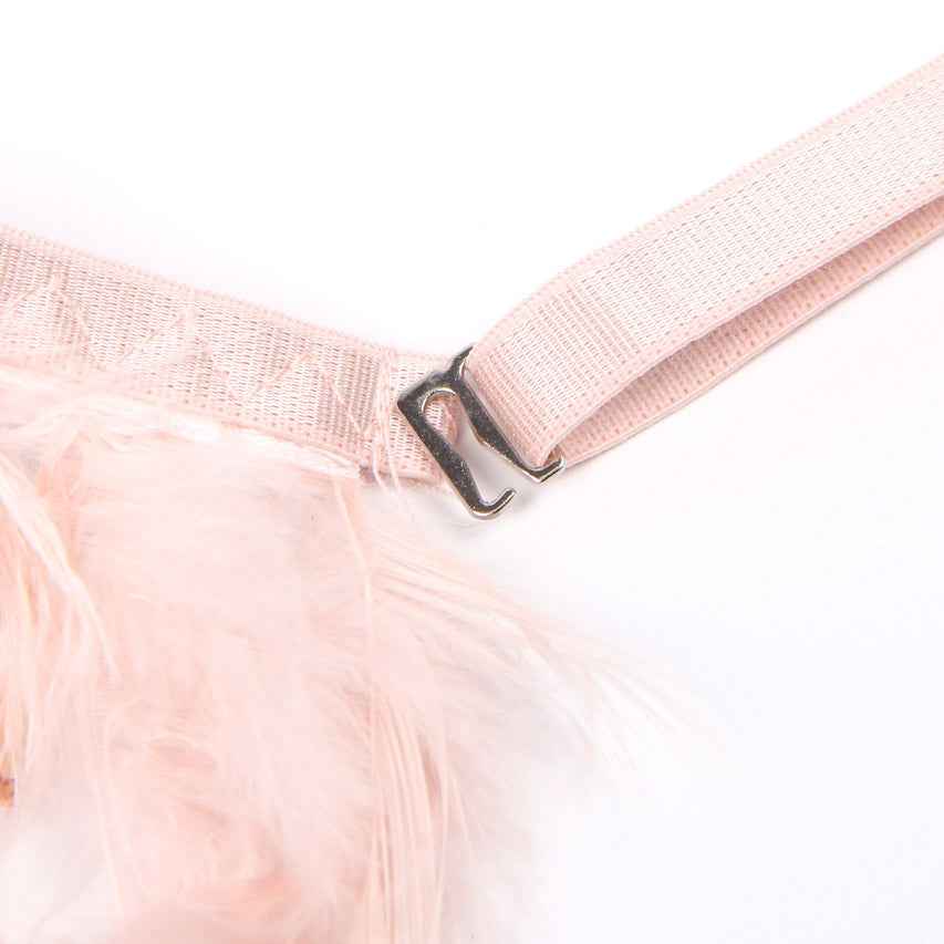 Feather Lace Chain Lingerie Bra Set