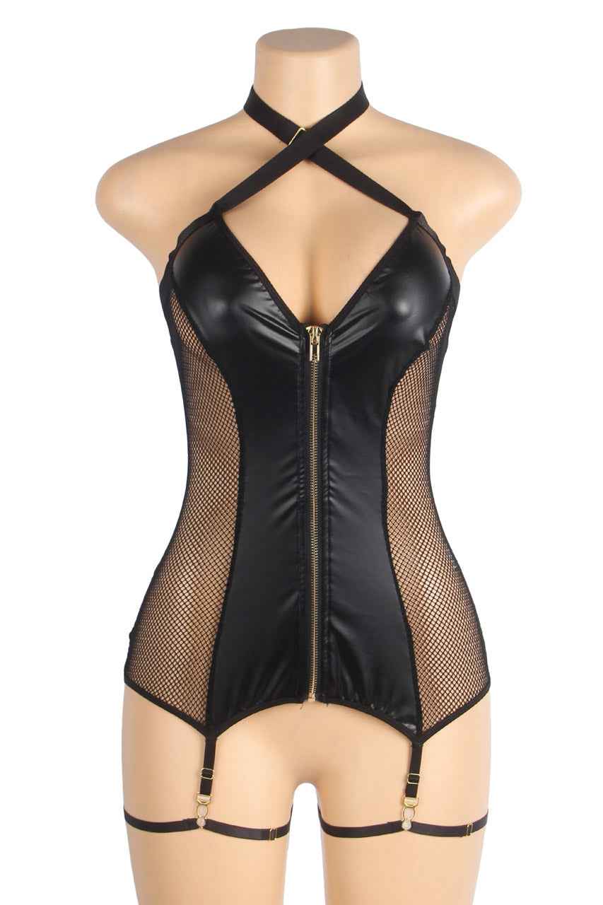 Pleather Deep V Halter Chemise