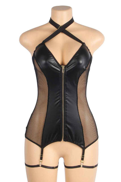 Pleather Deep V Halter Chemise