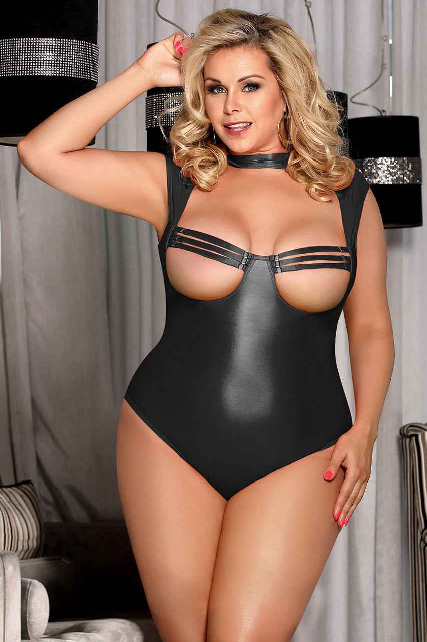 Plus Size Cupless Pleather Teddy