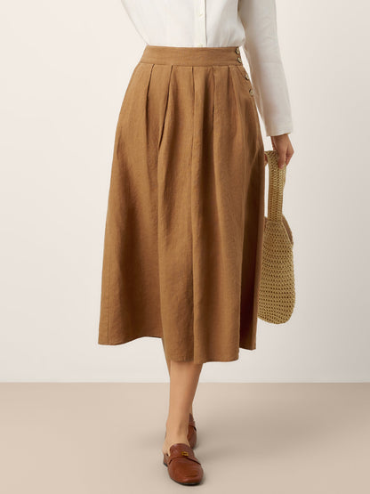 100% Linen Pleated Side Button Skirt LILITH by LINTICO
